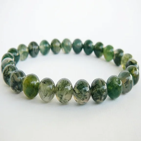Moss Agate Grade A   Healing Crystal Bead Bracelet 8mm Protective Stone Best Gift for Men & Women