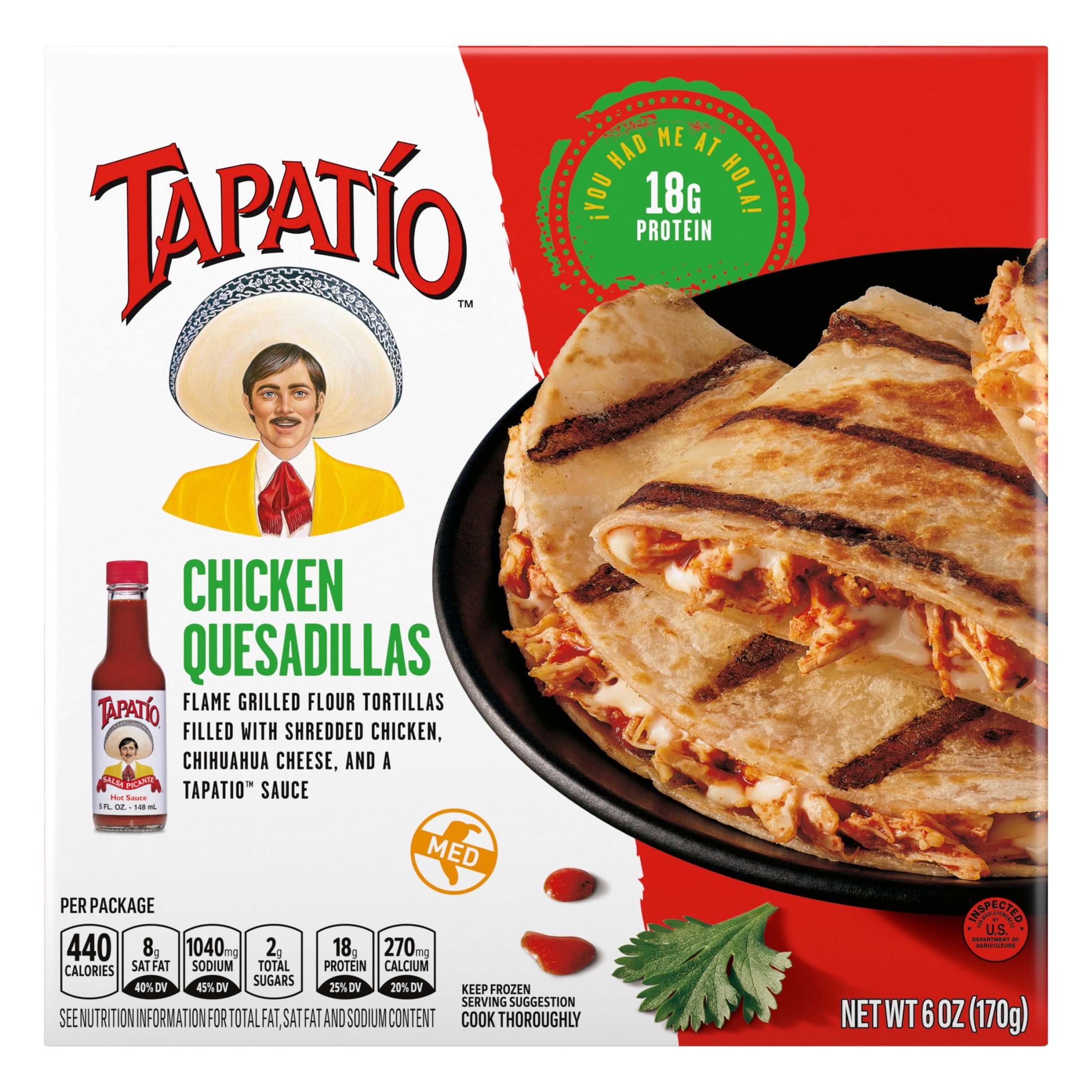 Tapatío Chicken Quesadillas with Tapatio Hot Sauce, Frozen Mexican Food 6 oz