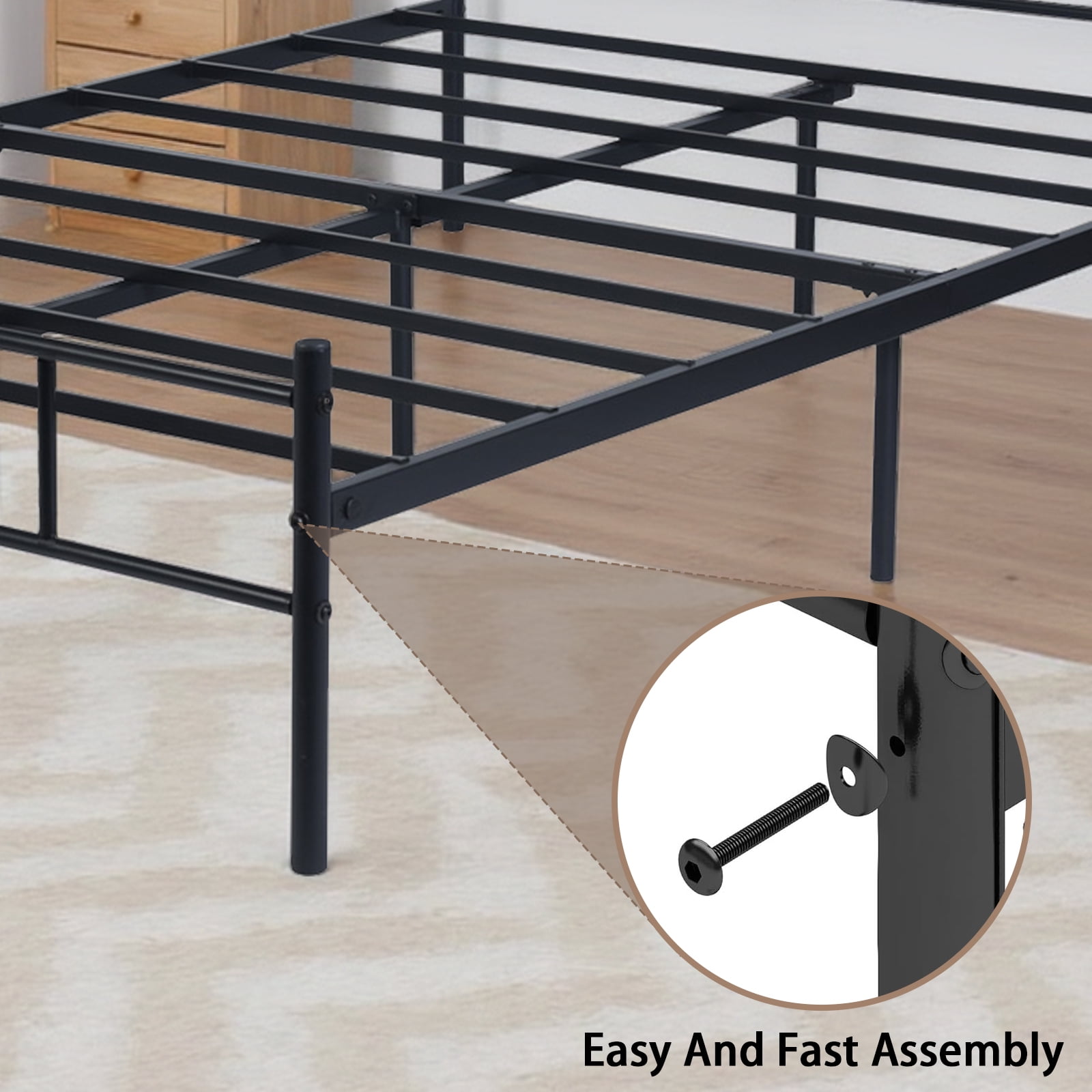 Full Bed Frame, Upholstered Full Size Platform Bed Frame with Headboard, Wood Slats Support, No Box Spring Needed, Noise Free, Black