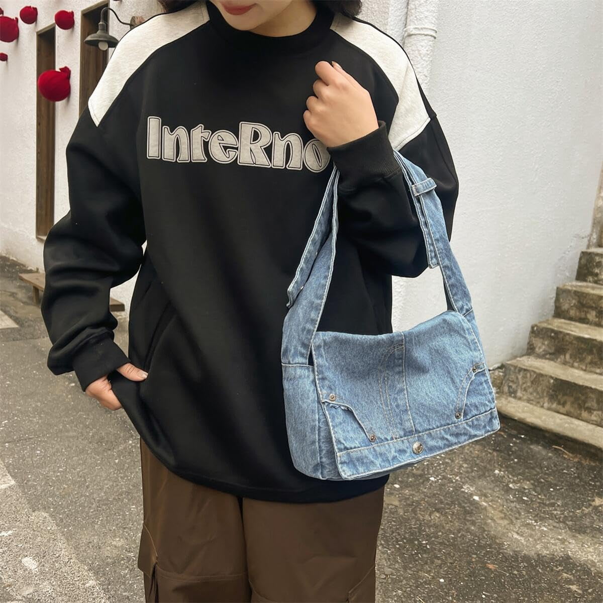 CoCoMangos Denim Shoulder Bag for Women Satchels Large Crossbody Handbag Jean Casual Tote Purse