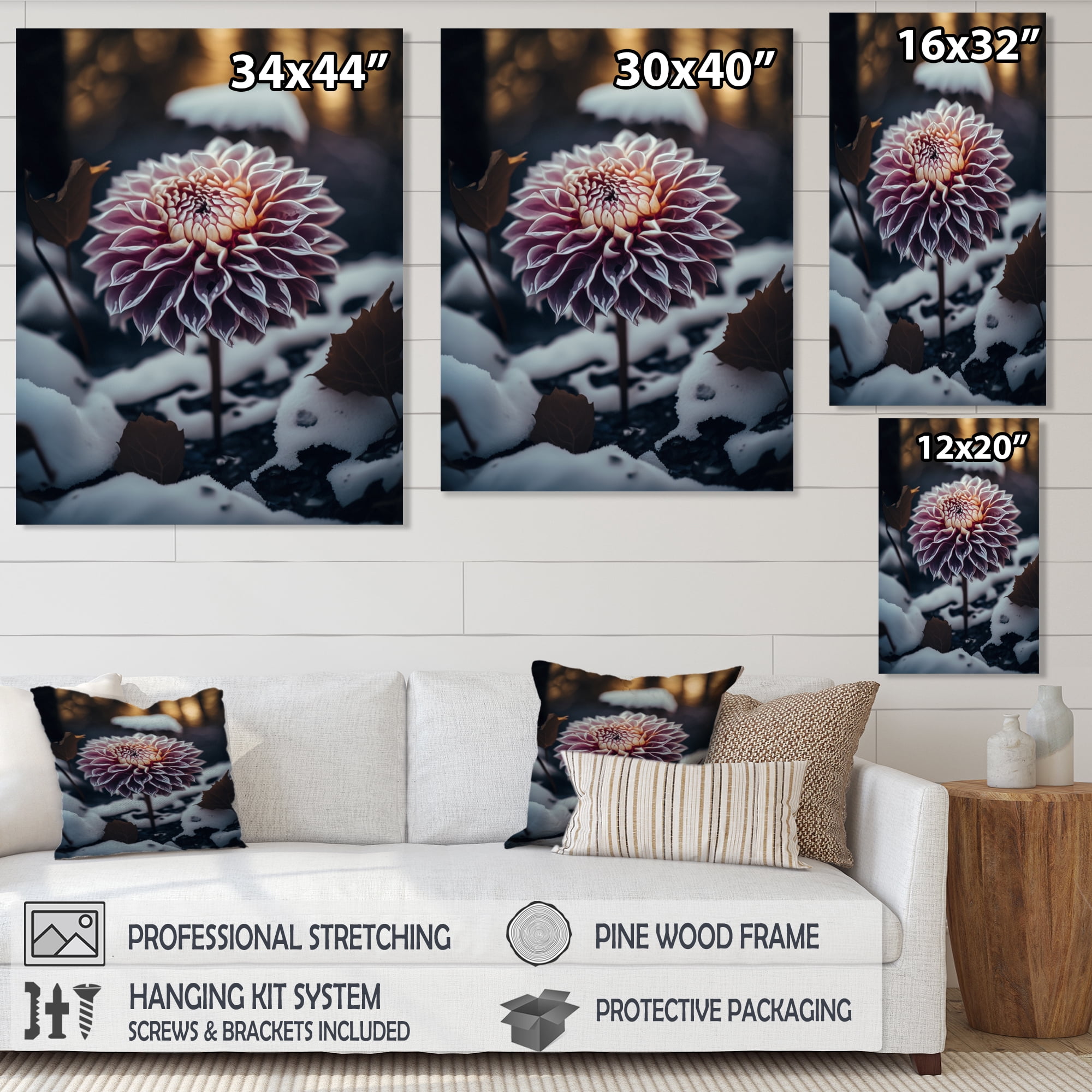 Designart A Blooming Purple Dahlia Flower In Winter IV Canvas Wall Art