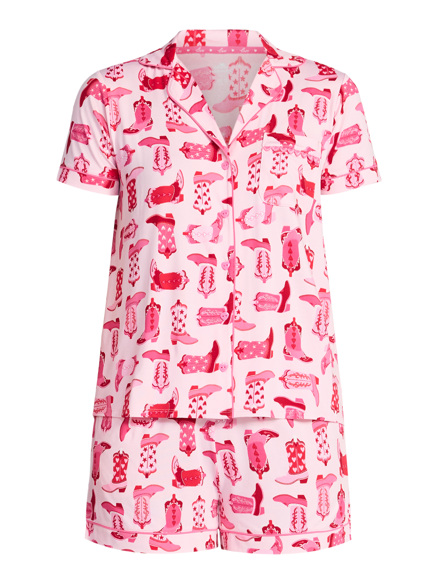Valentine's Day Women's Knit Notch Collar Top and Shorts Pajama Set from Way to Celebrate, 2-Piece, Sizes XS-3X