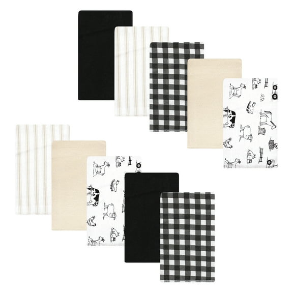 Luvable Friends Hudson Baby Flannel Burp Cloths 10pk, Neutral Farm Animals
