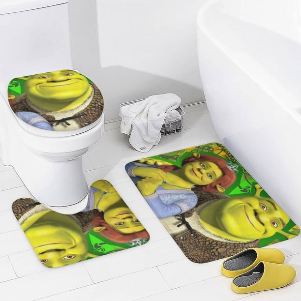 Cartoon Excavator Shower Curtain Set - 72x72 Inch, Includes Mat & Toilet Cover, Construction Theme