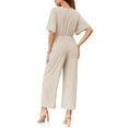thumbnail image 3 of Summer V-neck Womens Wide Leg Jumpsuits Short Sleeve Tie Knot Front Long Romper, 3 of 7