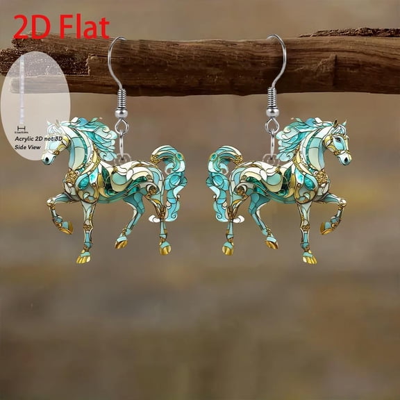 Fashion Style Acrylic Dyed Horse Shaped Animal Pendant Earrings Artistic Retro Earrings For Women Jewelry Gift