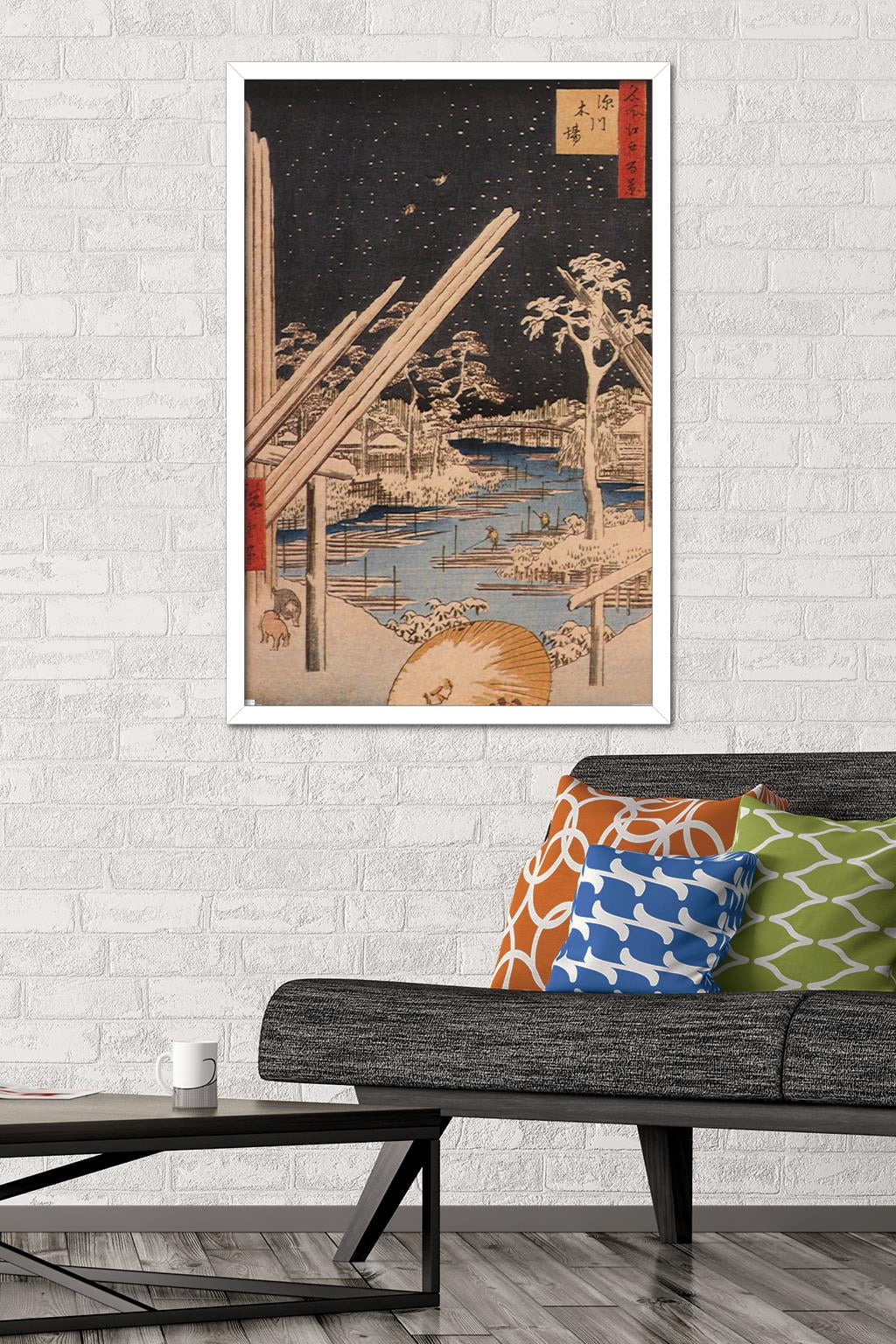 The Fukagawa Timberyard by Ando Hiroshige Wall Poster, 22.375" x 34" Framed