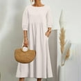 thumbnail image 2 of Women Summer Dresses 2024 Women'S Summer Loose Long Sleeve Round Neck Solid Color Ankle-Length Dress, 2 of 6