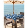 thumbnail image 4 of Square Outdoor Tablecloth With Umbrella Hole And Zipper– Steel Blue White Geometric Waterproof Patio Table Cover for Party, Picnic, Backyard, 60"x60" , Minimalist Morocco Pattern, 4 of 8
