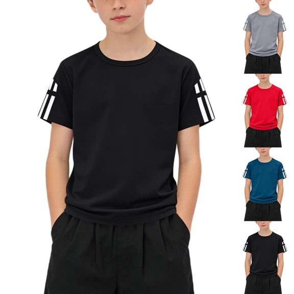 Afuyipoi Boys Sport T-shirts (3-14) Quick Dry Lightweight Crew Neck Short Sleeve Summer Tee for Boys Black Size 4T