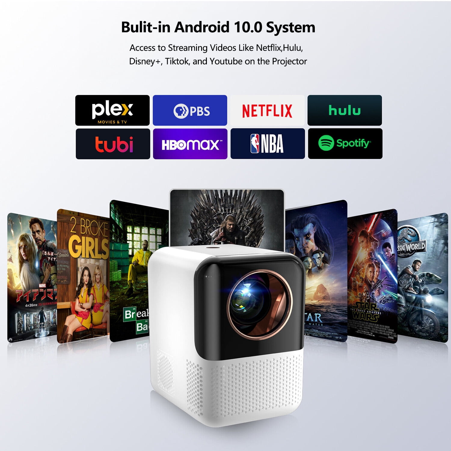 TROISC IOTA, Portable Projector Android TV WiFi 5G 1080P FULL HD 5000 Lumens 120" Home Theater Digital Zoom 4P/4D Keystone Correction Bluetooth