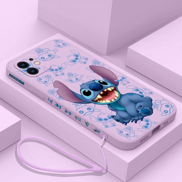 Disney Stitch-funda de silicona con cordón para teléfono móvil, carcasa para iPhone 15, 14, 13, 12, 11 Pro Max, Mini, X, XR, XS MAX, SE20, 8, 7 Plus, 6, 6S Plus