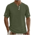 thumbnail image 4 of YLSDY Men's Collarless Vacation Shirt, Short Sleeve Button-Down Casual Top, Lightweight for Beach & Travel Army Green M, 4 of 5
