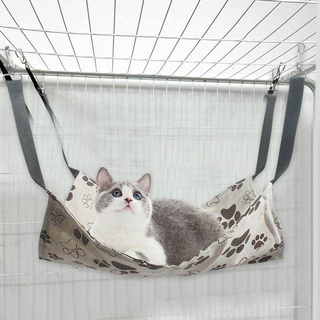 WFDC Hamac Réversible pour Chat, Hamac de Cage Respirant avec Sangles Réglables et Crochets Métalliques, Lit Hamac Double Face pour Chats, Furet, Chiot, Autres Animaux, 11x11 Pouces