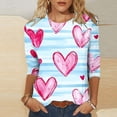 thumbnail image 1 of TaTaai Women's Valentine Heart Print 3/4 Sleeve Round Neck Loose T-Shirt, Valentine's Day Gift, Casual Daily Home Work Top Gift, 1 of 5