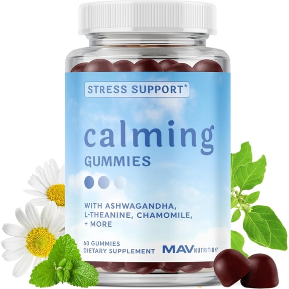 Calm Gummies for Teens Stress Relief Supplement | Theanine, Ashwagandha, GABA, Chamomile & Lemon Balm Calm Sleep Gummies | Raspberry Flavor | 60ct