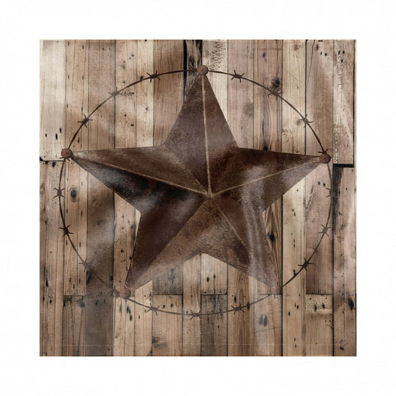 Rustic Decorative Satin Napkins Set of 4, Wooden Background Pattern with a Weathered Star Figure Image, Square Fabric Party & Dinner Napkin, 18", Brown Dark Grey, by Ambesonne