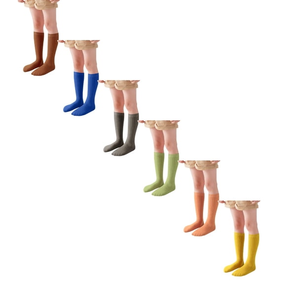 XEGLSBU Boys Girls Socks Unisex Solid Color Knee High Socks Casual School Stockings for Kids 6 Pairs Size 1-12 Years