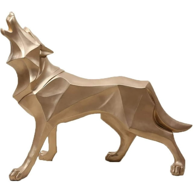 Estatuas abstractas de lobo hechas a mano, esculturas de resina animal, decoración moderna para el hogar, color dorado