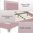 thumbnail image 6 of Harper & Bright Designs Velvet Upholstered LED Platform Bed, Queen Size Modern Platform Bed Frame with LED Lights and Tufted Headboard, Pink, 6 of 10