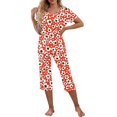 thumbnail image 4 of Riecok Womens Nightwear Pajama Set V-Neck Sleep Set Pockets Spring Soft Pajamas Loose Sexy PJ Set Cozy Home Party Sleepwear for Women Comfywear Trendy Clothes Sleepwear 2 Piece Orange S, 4 of 8