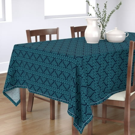 

Cotton Sateen Tablecloth 70 x 120 - Boho Electric Blue Bohemian Chic Teal Abstract Modern Print Custom Table Linens by Spoonflower