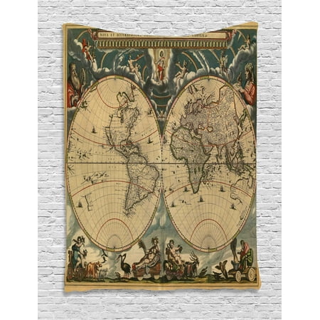 - Vintage Tapestry, Dated Old Map of Ancient World Historic Geography Theme Antique Grungy Design Print, Wall Hanging for Bedroom Living Room Dorm Decor, 60W X 80L Inches, Multicolor, by Ambesonne