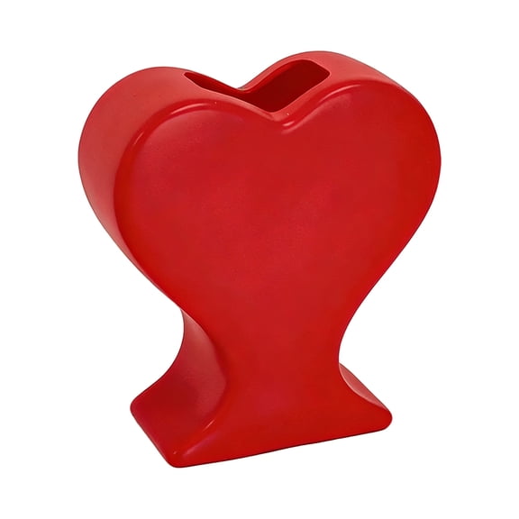 Dnogom Valentine's Day 1.2L Heart-Shaped Resin Vase, Romantic Decorative Ornament for Artificial Flower Arrangements (Red/White)