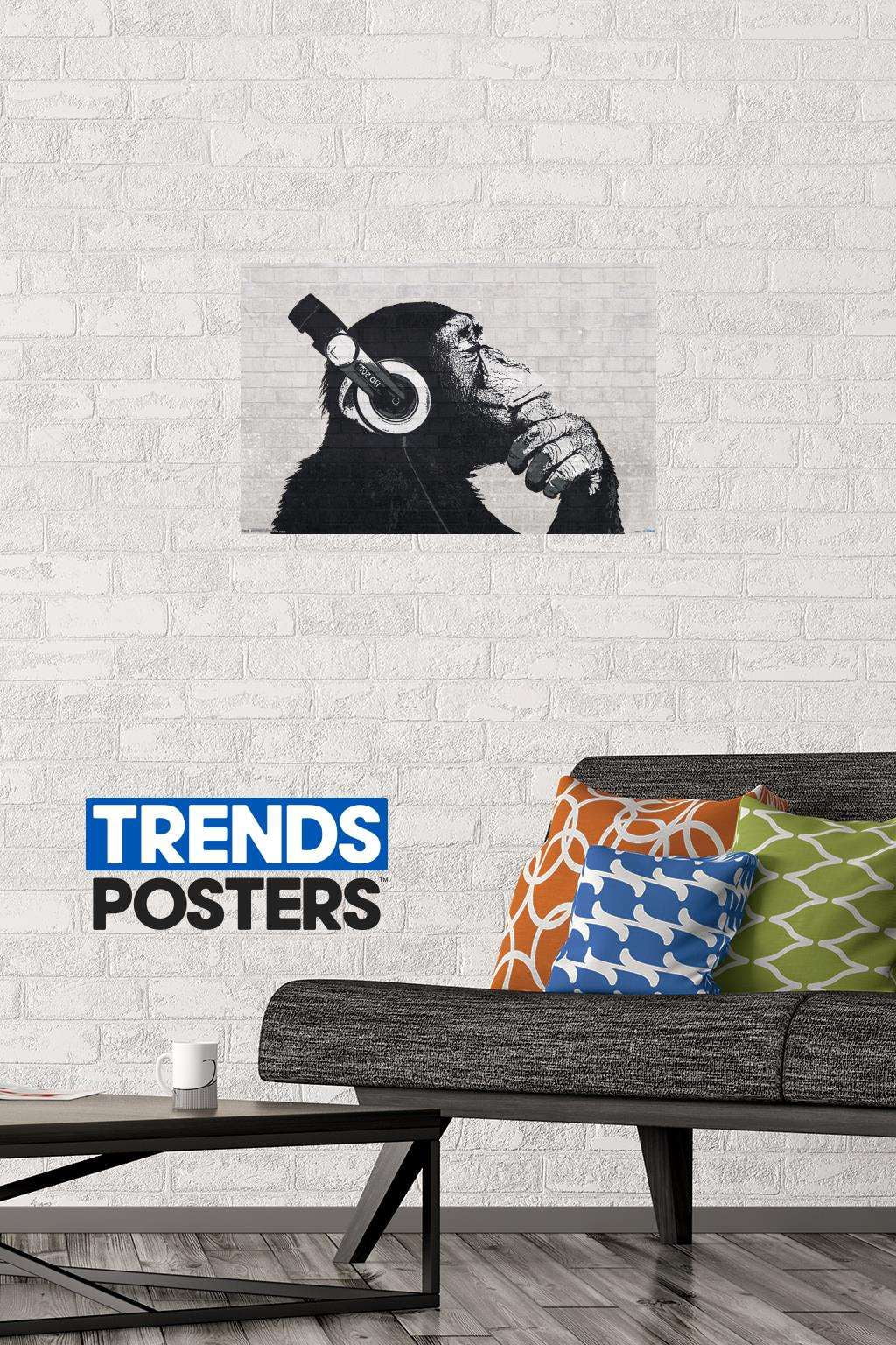 Chimp with Headphones on Wall Wall Poster, 14.725" x 22.375"
