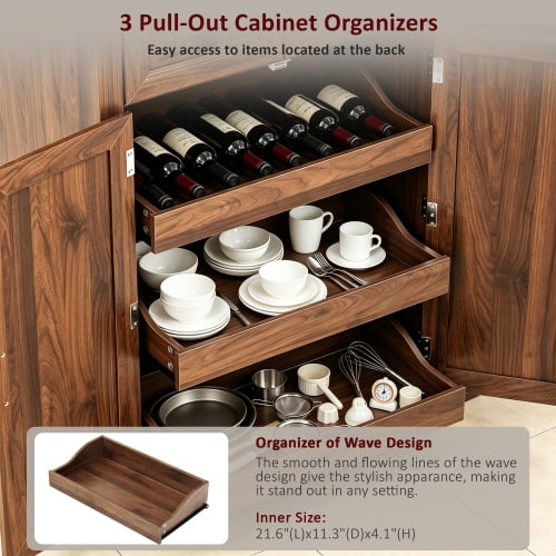 72" Tall Farmhouse Kitchen Pantry Cabinet with 3 Pull-Out Trays & 6 Door Racks, Walnut Brown