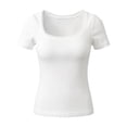 thumbnail image 5 of KHONTS Women's Short Sleeve Tops Summer Lace Trim Square Neck Slim Fitted Tees Going out Basic 20s T Shirts White XS, 5 of 6