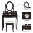thumbnail image 2 of HSUNNS Vanity Desk with Reversible and Removable Mirror, Classical Makeup Desk with Cushioned Stool Set, Small Vanity Makeup Table with 4 Drawers for Bedroom, Brown, 2 of 9
