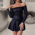 thumbnail image 3 of Gibobby Vestido de fiesta para mujer Vestido corto negro elegante con hombros descubiertos y cintura ceñida para mujer(Negro,G), 3 of 5
