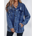 thumbnail image 4 of Women's Long Oversized Denim Jacket Boyfriend Ripped Distressed Jean Jackets Coat Dark Blue M, 4 of 9