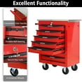 thumbnail image 6 of POVANLI  22-inch 7-Drawer Portable Tool Cart, Steel Tool Box with Stainless Steel Roof, Key Locking and 4 Steering Wheels, 200lbs Load Capacity for Garage, Workshop, Warehouse and Repair Shops (Red), 6 of 11