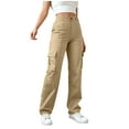 thumbnail image 7 of Guluxicc Womens Cargo Pants Casual Stretch Wide Leg Work Trousers with Pockets Elastic Waist Twill Hiking Travel Pants, Brown, L, 7 of 7