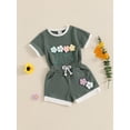 thumbnail image 5 of Loicainy Toddler Baby Girl Summer Waffled Clothes Set 9 12 18 24 Months 2T 3T 4T 3D Flower Short Sleeve Round Neck Tops Elastic Waist Shorts Outfit, 5 of 9