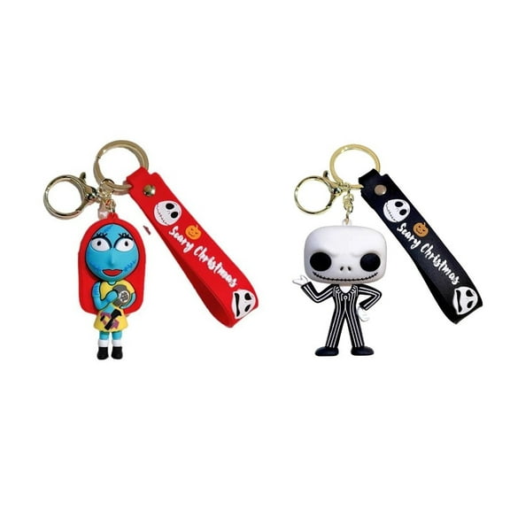Nightmare Before Christmas Jack Sally Rubber 3D Charm Keychain Keyring Set of 2