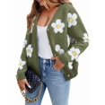 thumbnail image 2 of Cárdigan con Estampado Floral para Mujer, Larga, Abertura Frontal, Botones, Cuello en V, Tejido de Punto. Verde M, 2 of 8