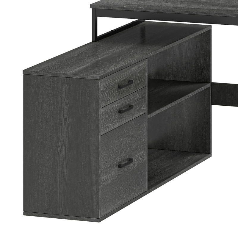 Uforic L Shaped Computer Desk, 59" Gaming Table with Power Outlet & LED Light & Monitor Stand for Home Office,Gray