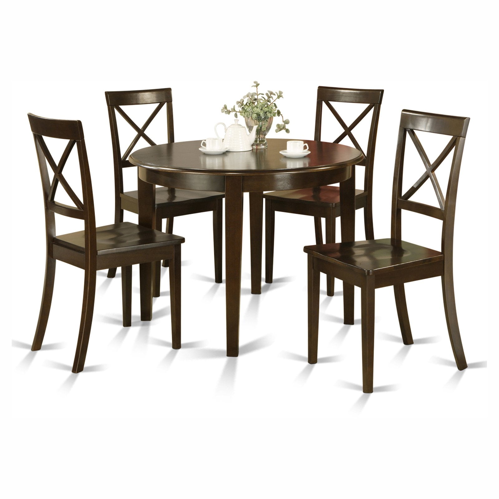 East West Furniture Boston 5 Piece Round Dining Table Set With Wooden Seat Chairs