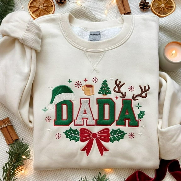 EMBROIDERED Mama Papa Dada Christmas Sweatshirt, Holiday Family Shirts, Matching Xmas Crewneck, Cozy Christmas Outfit, Mom Dad Xmas Matching