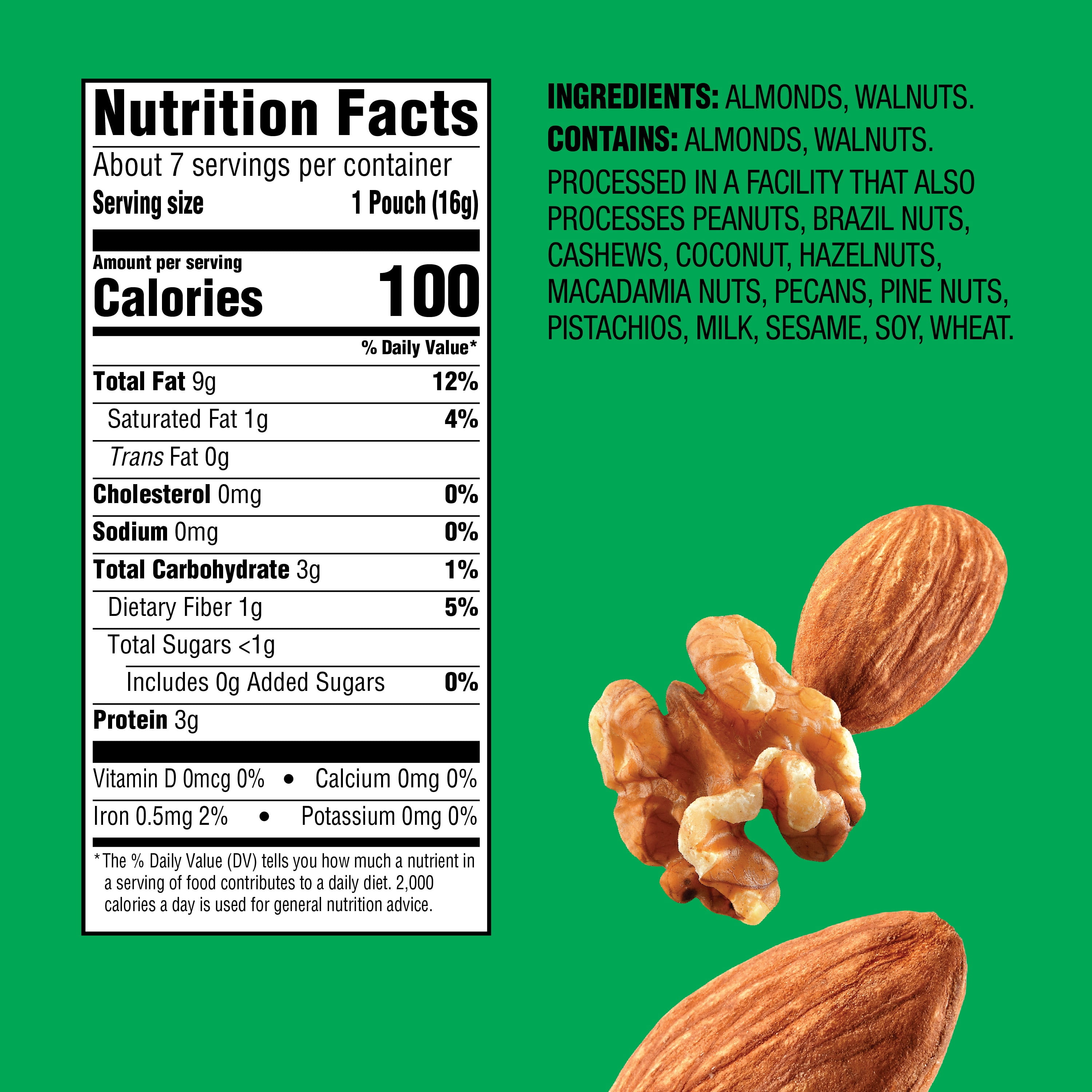 Emerald Nuts, Natural Walnuts & Almonds, 100 Calorie Packs, 7 Ct, 3.92 oz (Pack of 2)