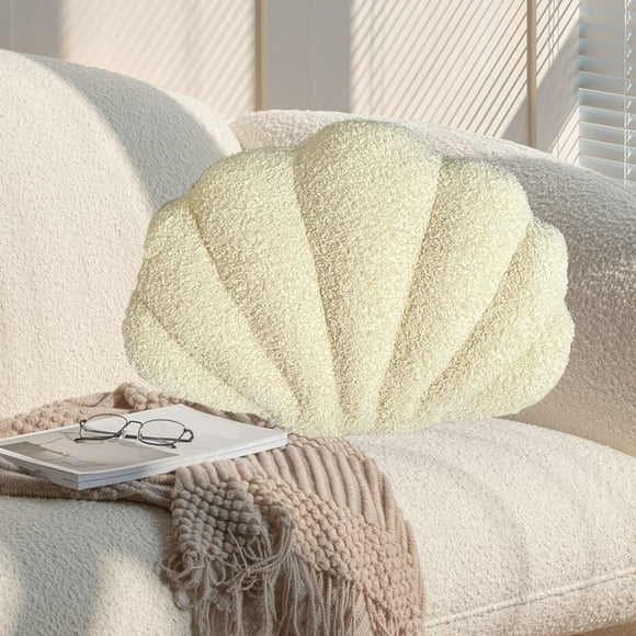 Fiudx Cojín de Conchas Creativo, Lujoso Cojín con Pentagrama, Decoración para Sofá de Oficina, Tejido Aterciopelado Beige y Blanco, Regalo Acogedor, Fácil de Limpiar, Ideal para Decorar.