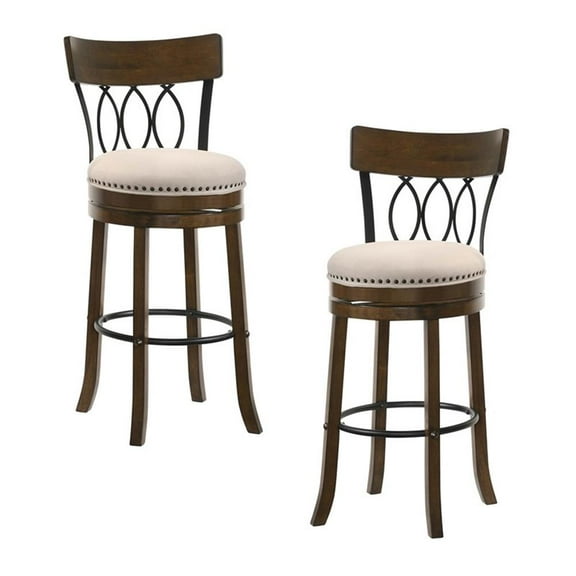 Bowery Hill Wood 29-Inch Swivel Bar Stool in Oak Finish (Set of 2)