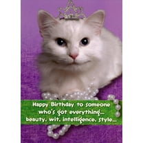 Designer Greetings White Cat with Tiara and Pearls Funny : Humorous Friend Birthday Card for Her : Woman : Women