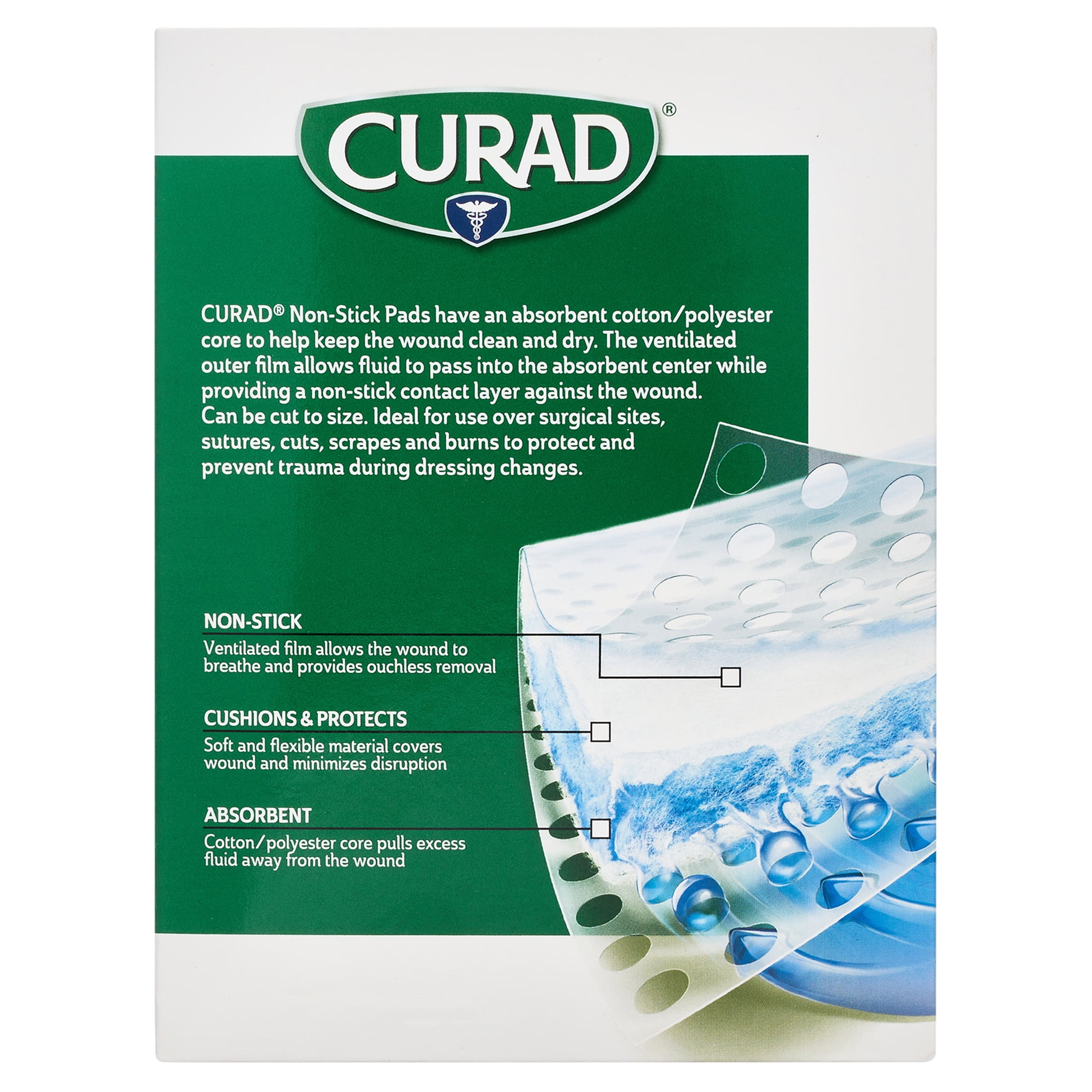 Curad Sterile Large Non-Stick Pads, For Ouchless Removal, 8" x 3", 8 Count
