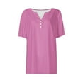 thumbnail image 4 of Summer Xqxayjr Women's Summer Tops Tunic Tops Under $5 Plus Size Short Sleeve Shirt Solid Color V Neck Button Going Out Shirts Valentines Day Gifts for Her, 4 of 5