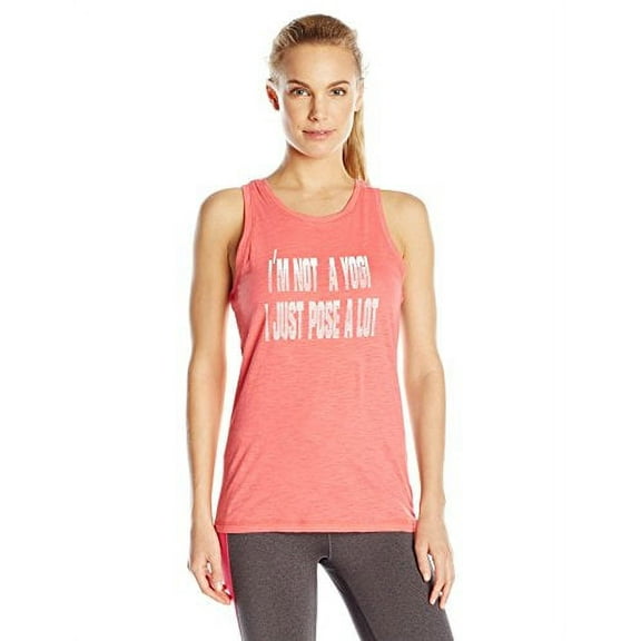 Steve Madden Women's I'm Not A Yogi I Just Pose A Lot Tank, Fuji Coral, Large