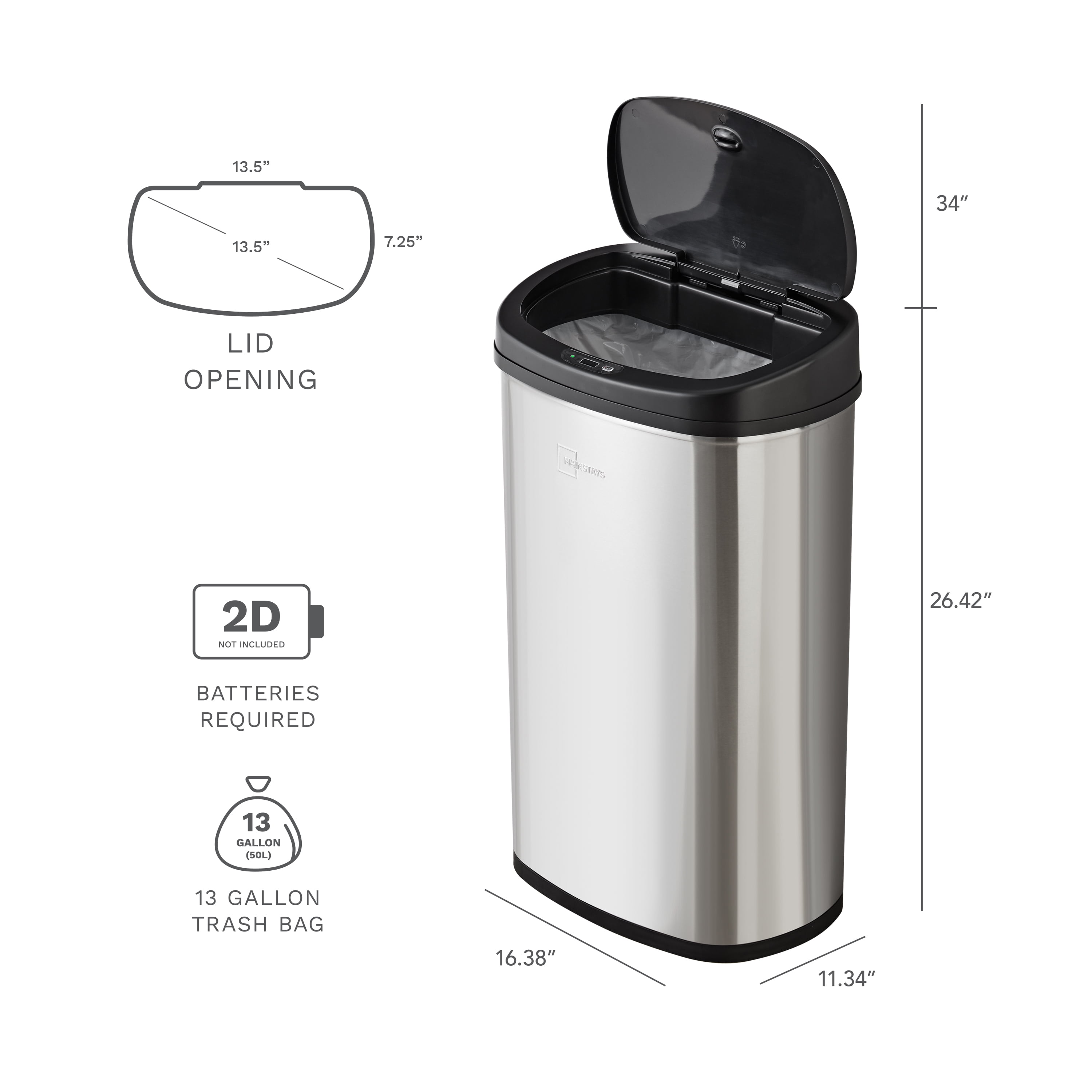 hOmeLabs 13 Gallon Automatic Trash Can for Kitchen - Stainless Steel  Garbage Can with No Touch Motion Sensor Butterfly Lid and Infrared  Technology with AC Power…